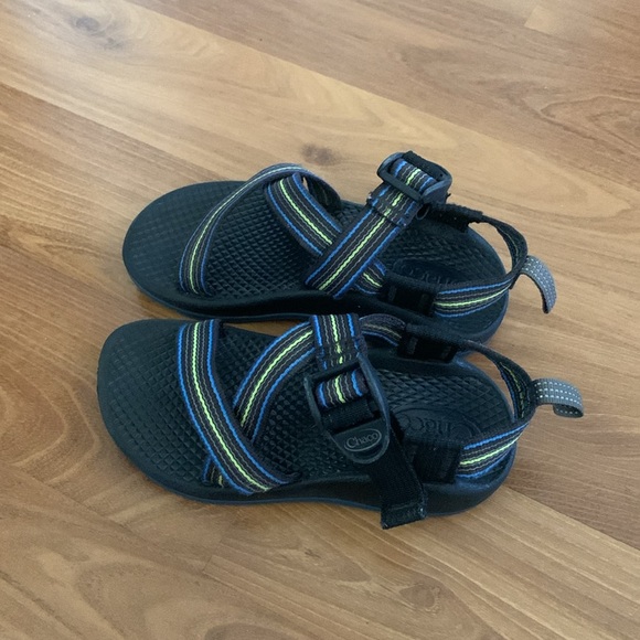 Chaco Z1 EcoTread Spark Striped Blue & Green Hiking Outdoor Sandals Kids Size 11 - Picture 5 of 13